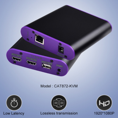 Extendeur HDMI CAT872-KVM (récepteur et émetteur) sur câble CAT5e / CAT6 avec port USB et fonction KVM, distance de transmission: 200 m () SH12EU372-011