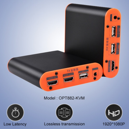 Extender OPT882-KVM HDMI Extender (récepteur et émetteur) Extenseur à fibre optique avec port USB et fonction KVM, distance de transmission: 20 km (prise UE) SH16EU821-011