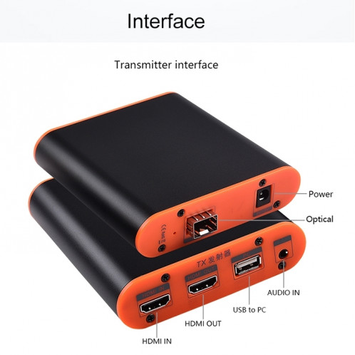 Extender OPT882-KVM HDMI Extender (récepteur et émetteur) Extenseur à fibre optique avec port USB et fonction KVM, distance de transmission: 20 km () SH16EU821-011