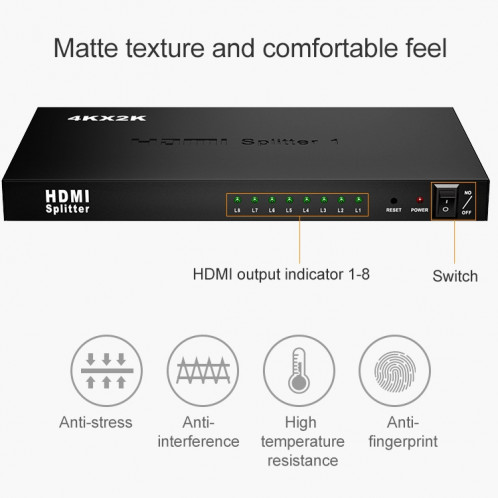 Répartiteur HDMI 1 x 8 Full HD 1080P avec interrupteur, prise en charge 3D et 4K x 2K SH0117768-013