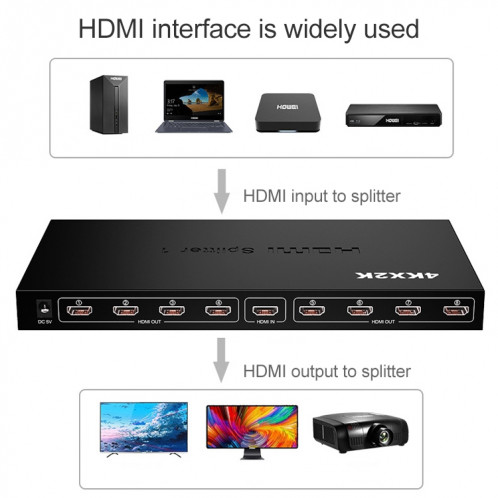 Répartiteur HDMI 1 x 8 Full HD 1080P avec interrupteur, prise en charge 3D et 4K x 2K SH0117768-013