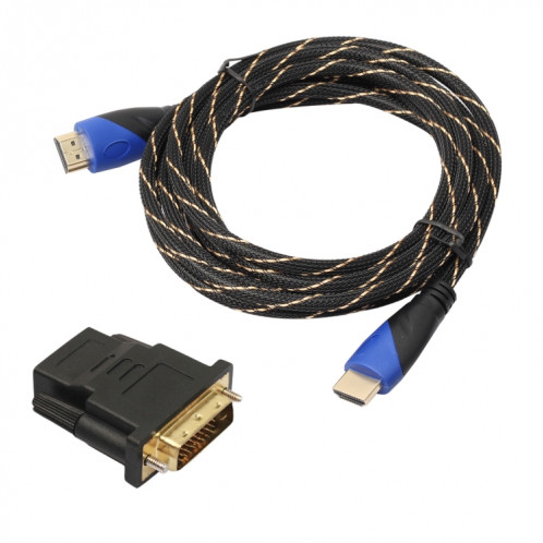 3m HDMI 1.4 Version 1080P Woven Net Line Bleu Noir Head HDMI Mâle vers HDMI Mâle Audio Connecteur Vidéo Câble adaptateur avec jeu d'adaptateurs DVI SH0128865-011