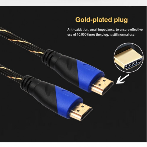3m HDMI 1.4 Version 1080P Woven Net Line Bleu Noir Head HDMI Mâle vers HDMI Mâle Audio Connecteur Vidéo Câble adaptateur avec jeu d'adaptateurs DVI SH0128865-011