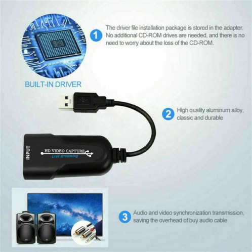 K004 Capture vidéo HDMI vers USB 3.0 UVC HD (noir) SH155B533-011