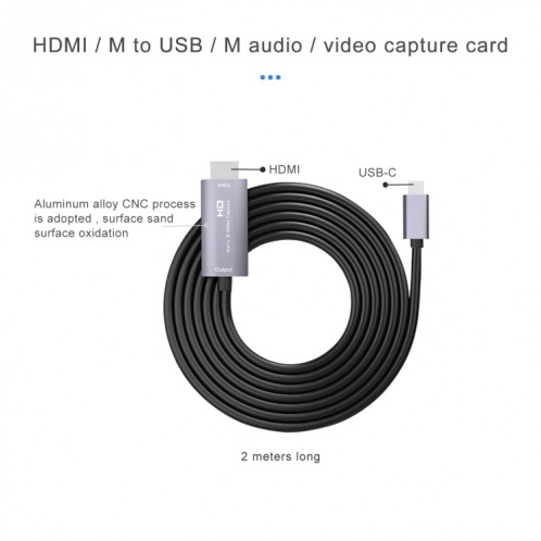 Carte de capture vidéo HD Z36A HDMI mâle vers USB-C / Type-C mâle, longueur du câble: 2 m SH01811082-05