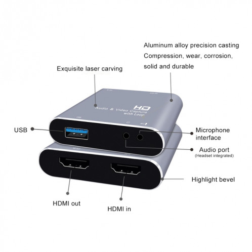 Z37 HDMI Femelle + Micro vers HDMI Femelle + Audio + USB Carte de Capture Vidéo et Audio HD avec Boucle SH0193651-010