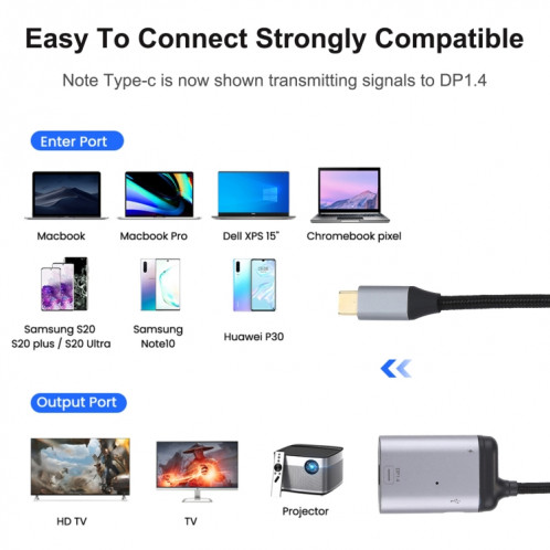 Câble adaptateur de synchronisation de données 4K USB-C / Type-C vers Mini DisplayPort 1.4 + PD SH0198491-06