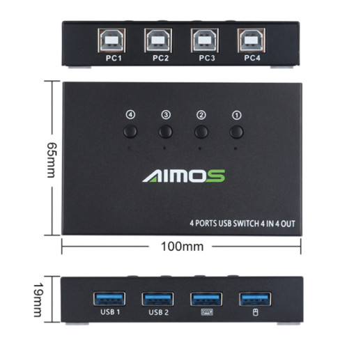 AIMOS AM-KM404K USB2.0 Sélecteur 4 entrées 4 sorties SH02001623-011