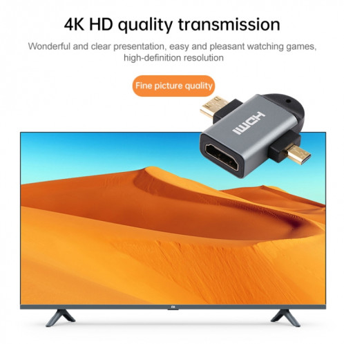 2 en 1 mini HDMI mâle + micro HDMI mâle à l'adaptateur tête plaqué or femme HDMI SH0202650-06