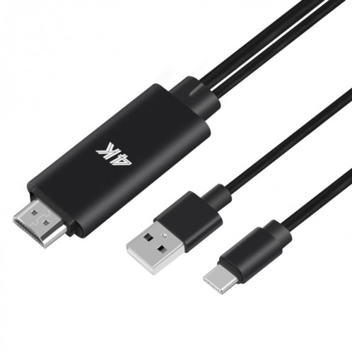 Câble d'alimentation USB Onten 9572A USB-C/Type-C vers HDMI 4K en alliage d'aluminium, longueur : 1,8 m (noir) SH225B1445-06