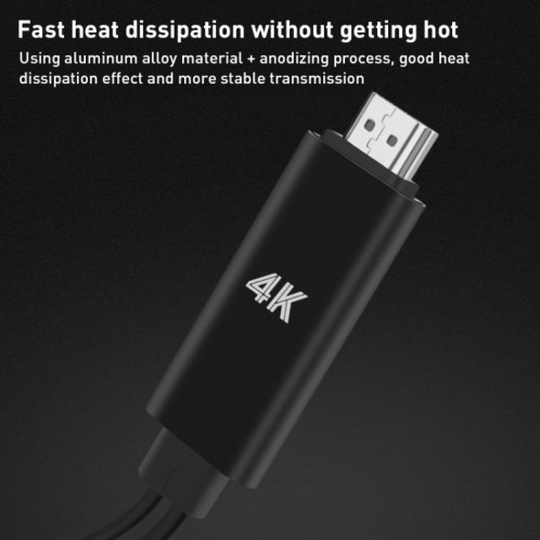 Câble d'alimentation USB Onten 9572A USB-C/Type-C vers HDMI 4K en alliage d'aluminium, longueur : 1,8 m (noir) SH225B1445-06