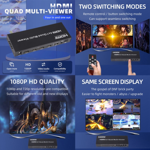 4 en 1 Out HDMI Quad Multi-viewer avec Seamless Switcher, UK Plug SH29UK932-08