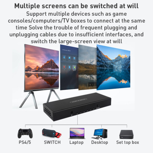 Measy SWH4651 4K 60 Hz 5 entrées 1 sortie commutateur convertisseur HDMI, type de prise : prise américaine (noir) SM233B56-09