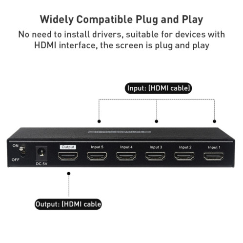 Measy SWH4651 4K 60 Hz 5 entrées 1 sortie commutateur convertisseur HDMI, type de prise : prise américaine (noir) SM233B56-09
