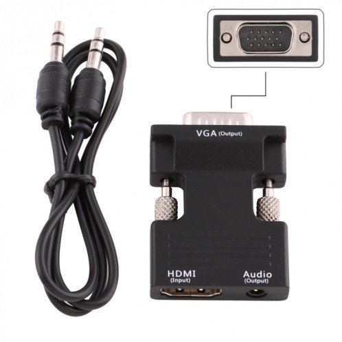 Convertisseur mâle HDMI vers VGA avec adaptateur de sortie audio pour projecteur, moniteur, téléviseurs (noir) SH586B243-07