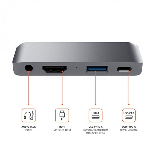 HW-TC29 Adaptateur HUB d'extension multifonction 4 en 1 Type-C / USB-C Hub iPad Pro (Gris) SH120H1400-013