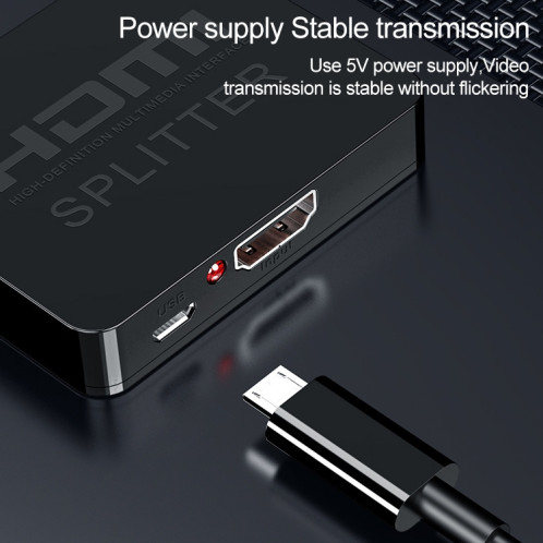1x2 Mini répartiteur d'amplificateur HDMI, prise en charge 3D et 4K x 2K (noir) SH125B256-012