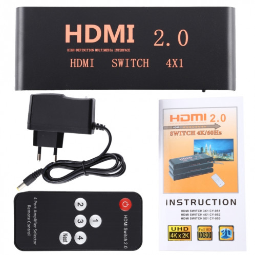 Commutateur HDMI 2.0 4X1 4K / 60Hz avec télécommande, SH11531946-011