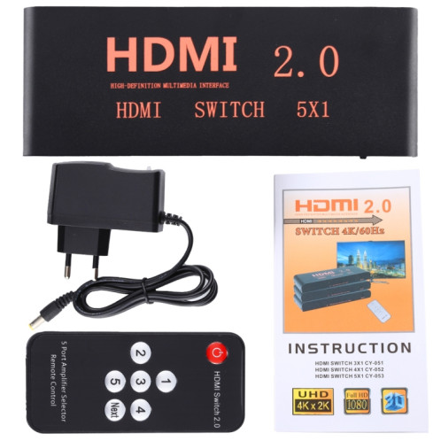 Commutateur HDMI 2.0 5X1 4K / 60Hz avec télécommande, SH1154661-011