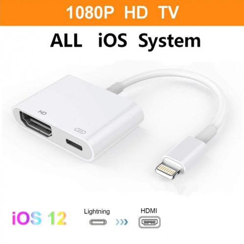 E-Gin-LTH-002 Adaptateur AV numérique vers HDMI 8 broches + Port de chargement USB pour périphérique d'écran d'affichage TV VGA 1080P HD SH2019852-08