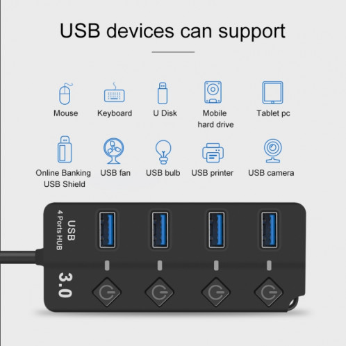 ONTEN 5301 USB 3.0 Homme à 4 USB 2.0 Femme Splitter Extender avec interrupteur indépendant SO2361726-08