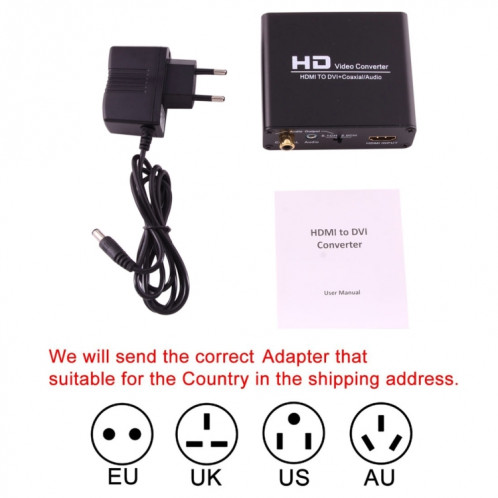 NEWKENG X5 Convertisseur vidéo HDMI vers DVI avec sortie audio coaxiale de 3,5 mm SH54071620-07