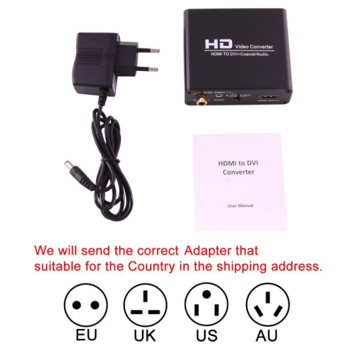 NEWKENG X5 HDMI vers DVI avec convertisseur vidéo de sortie coaxiale audio 3,5 mm, prise américaine SH407B744-06