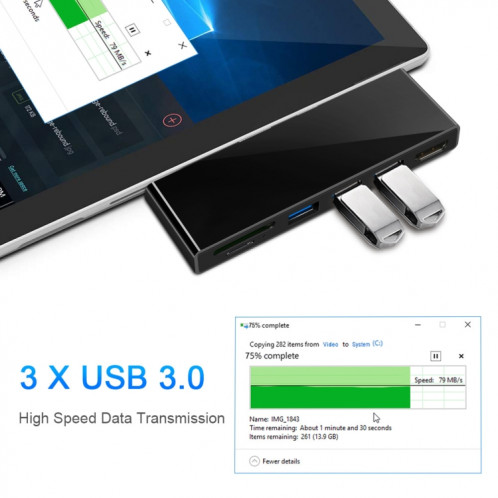 ROCKETEK SK-S4H 3 x USB 3.0 + HDMI + lecteur de carte mémoire SD / TF HUB 4K HDMI Adapter (Noir) SR600B1555-06