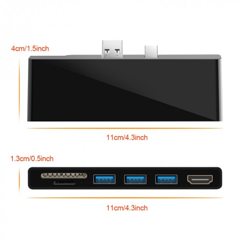 ROCKETEK SK-S5H 3 x USB 3.0 + HDMI + lecteur de carte mémoire SD / TF HUB 4K HDMI Adapter (Noir) SR602B780-010