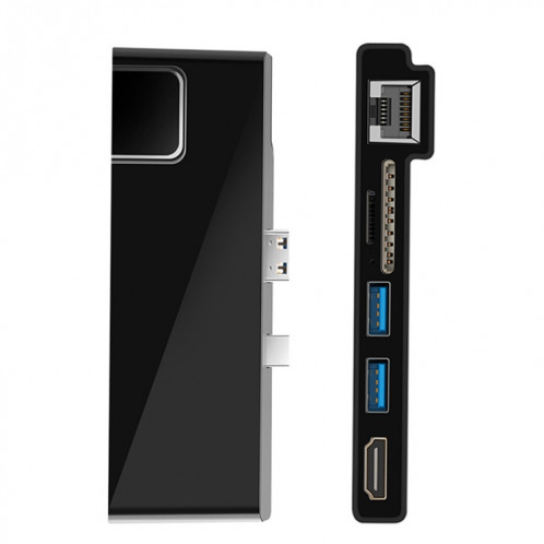 ROCKETEK SK-S5HL RJ45 + 2 x USB 3.0 + HDMI + lecteur de carte mémoire SD / TF HUB 4K HDMI Adapter (Noir) SR603B968-010