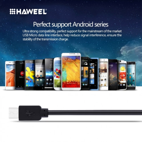 Micro USB à haute vitesse Haweel 3M au câble de charge de la synchronisation de données USB sur USB, Pour Samsung, Xiaomi, Huawei, LG, HTC, les appareils avec Port USB (noir) SH013B127-07