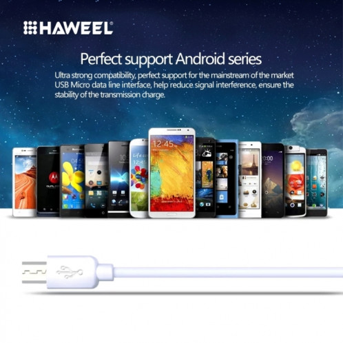 Micro USB à haute vitesse Haweel 3M au câble de charge de la synchronisation de données USB sur USB, Pour Samsung, Xiaomi, Huawei, LG, HTC, les appareils avec Port USB micro (blanc) SH013W378-07