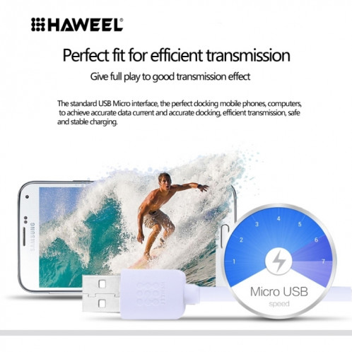 Micro USB à haute vitesse Haweel 3M au câble de charge de la synchronisation de données USB sur USB, Pour Samsung, Xiaomi, Huawei, LG, HTC, les appareils avec Port USB micro (blanc) SH013W378-07