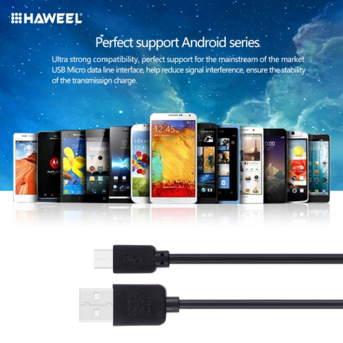 2 PCS Haweel 1M Haute vitesse Micro USB à USB Data Synchronisez les kits de chargement de la synchronisation pour Galaxy, Huawei, Xiaomi, LG, HTC et d'autres téléphones intelligents SH40081260-07
