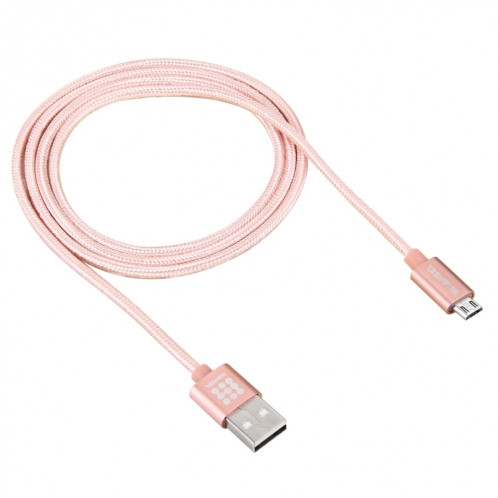 HAWEEL 1m tête en métal de Style tissé 3A câble de charge de données de synchronisation micro USB à USB haute intensité, Pour Samsung, Huawei, Xiaomi, LG, HTC et autres smartphones (or rose) SH24RG258-06