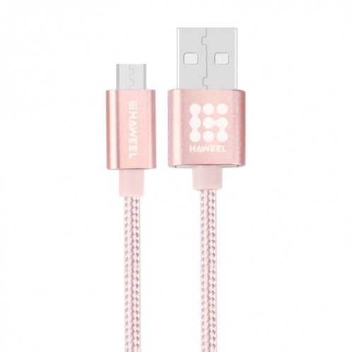 HAWEEL 1m tête en métal de Style tissé 3A câble de charge de données de synchronisation micro USB à USB haute intensité, Pour Samsung, Huawei, Xiaomi, LG, HTC et autres smartphones (or rose) SH24RG258-06