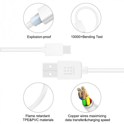 HaNeel 2M USB-C / Type-C sur USB 2.0 Data & Chargement Cable (Blanc) SH026W77-08