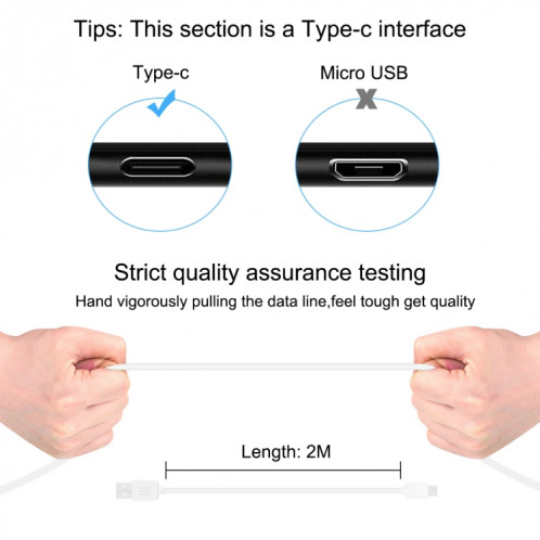 HaNeel 2M USB-C / Type-C sur USB 2.0 Data & Chargement Cable (Blanc) SH026W77-08