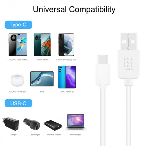 HaNeel 2M USB-C / Type-C sur USB 2.0 Data & Chargement Cable (Blanc) SH026W77-08