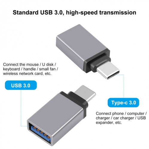 Adaptateur de transmission de données HAWEEL USB-C / Type-C mâle vers USB 3.0 femelle OTG (gris) SH029H1288-06