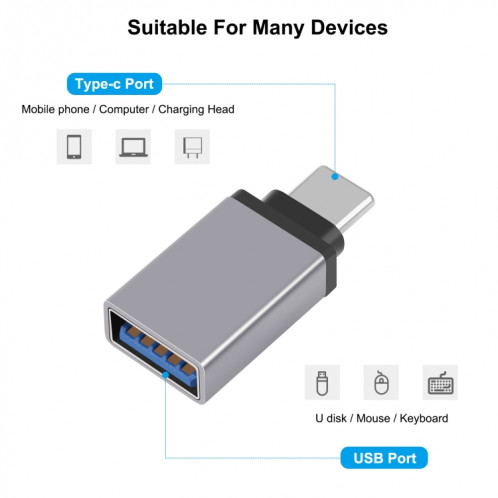 Adaptateur de transmission de données HAWEEL USB-C / Type-C mâle vers USB 3.0 femelle OTG (gris) SH029H1288-06