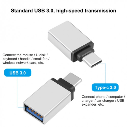 Adaptateur de transmission de données HAWEEL USB-C / Type-C mâle vers USB 3.0 femelle OTG (argent) SH029S1664-06