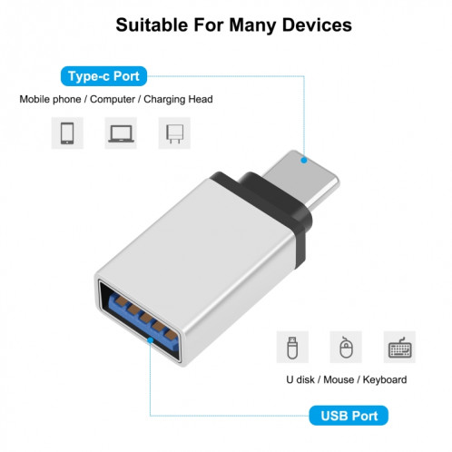Adaptateur de transmission de données HAWEEL USB-C / Type-C mâle vers USB 3.0 femelle OTG (argent) SH029S1664-06
