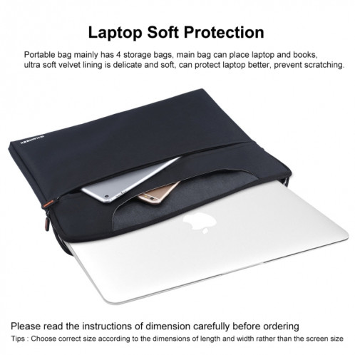 HAWEEL 13.3 pouces Zipper Handheld Laptop Bag, pour Macbook, Samsung, Lenovo, Sony, DELL Alienware, CHUWI, ASUS, HP, 13,3 pouces et ci-dessous Ordinateurs portables (Noir) SH113B1746-019