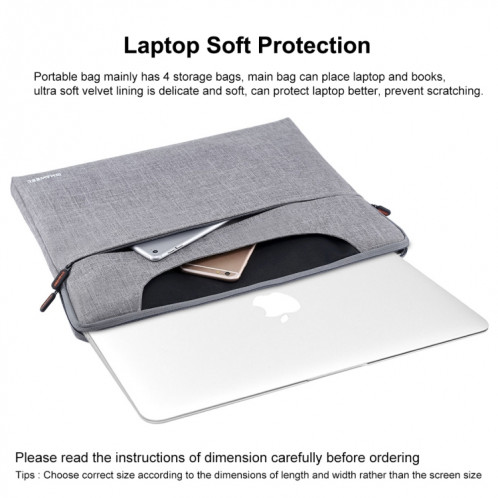 HAWEEL 13.3 pouces Zipper Handheld Laptop Bag, pour Macbook, Samsung, Lenovo, Sony, Dell Alienware, CHUWI, ASUS, HP, 13,3 pouces et ci-dessous Ordinateurs portables (Gris) SH113H551-019