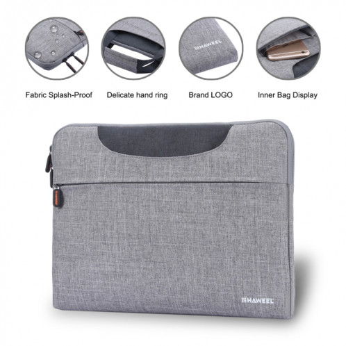 HAWEEL 13.3 pouces Zipper Handheld Laptop Bag, pour Macbook, Samsung, Lenovo, Sony, Dell Alienware, CHUWI, ASUS, HP, 13,3 pouces et ci-dessous Ordinateurs portables (Gris) SH113H551-019