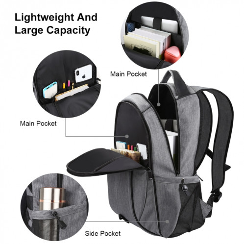 HAWEEL 14W pliable amovible énergie solaire extérieure toile portable double épaule sac à dos pour ordinateur portable, sortie USB: 5V 2.1A Max (gris) SH123H1429-010