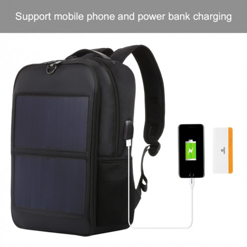 HAWEEL Sac à dos pour ordinateur portable à panneau solaire 14W avec poignée et port de charge USB 5V / 2.1A Max (noir) SH180B777-017