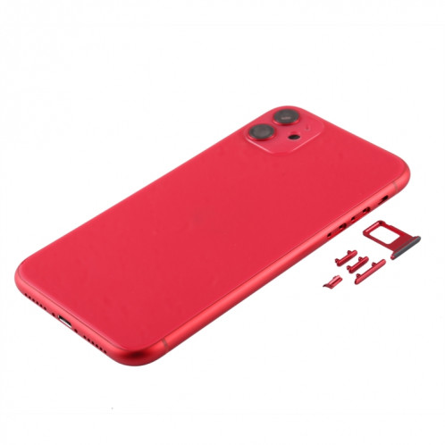 Couvercle arrière du boîtier avec plateau pour carte SIM, touches latérales et objectif de caméra pour iPhone 11 (rouge) SH059R1121-06