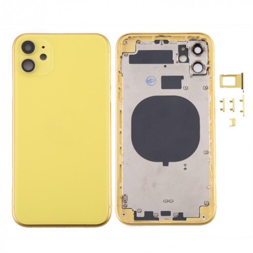 Couvercle arrière du boîtier avec plateau pour carte SIM, touches latérales et objectif de l'appareil photo pour iPhone 11 (jaune) SH059Y433-06